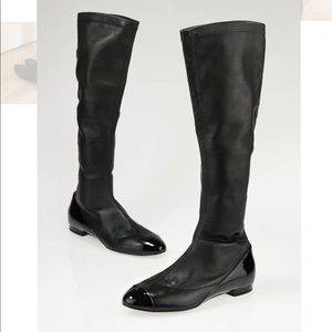 Chanel Lambskin Leather Knee HighFlat Cap ToeBoots